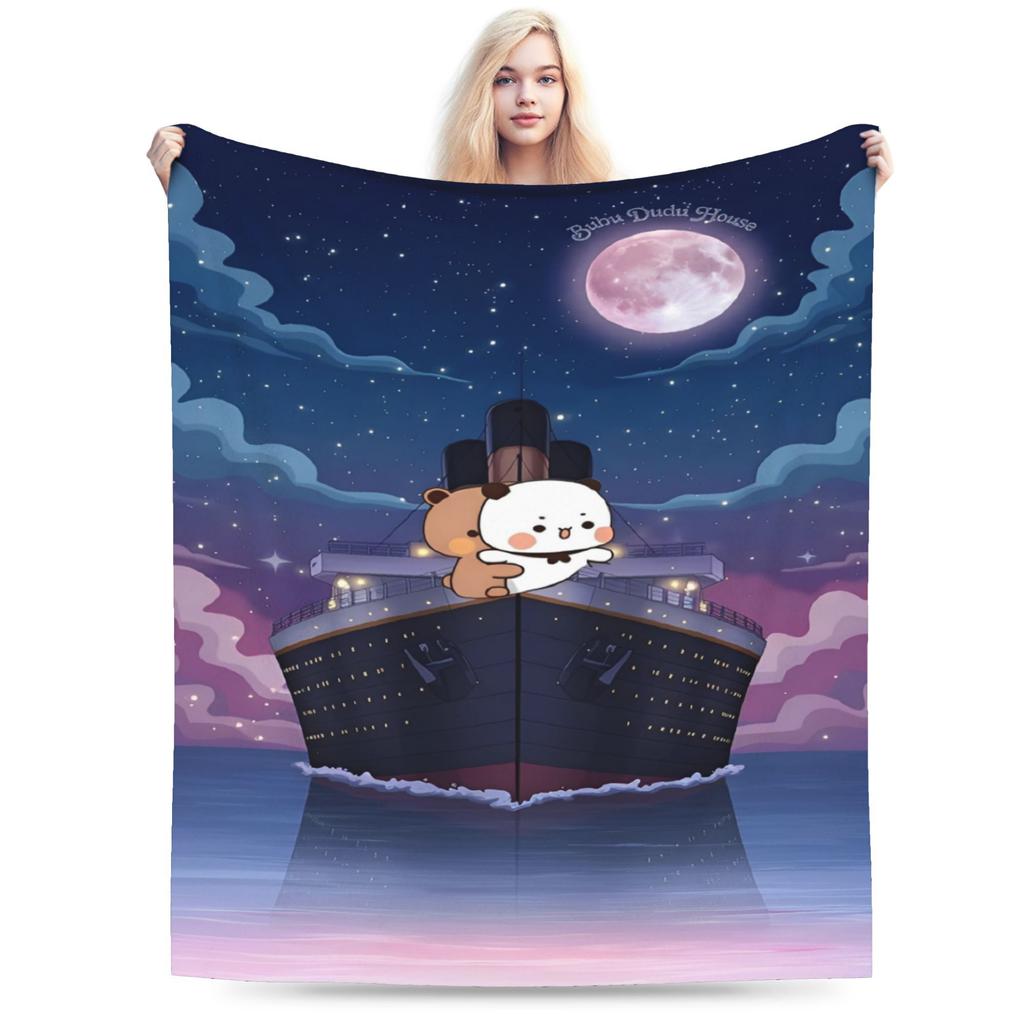 Bubu and Dudu Kawaill Couple Bears Blanket Fleece Cozy Super Soft Throw Blanket for Sofa Bedding Throws