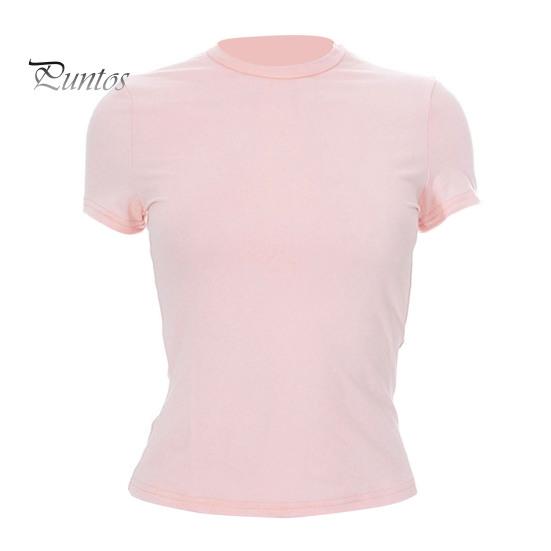 

Женская летняя футболка с круглым вырезом и коротким рукавом, пуловер, топы, облегающая однотонная футболка, уличная одежда M розовый