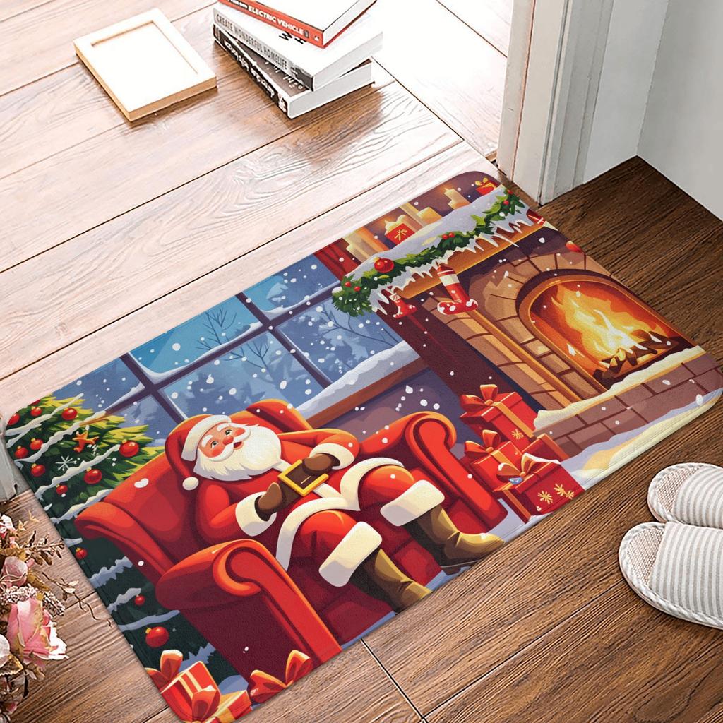 Snowman Pattern Merry Christmas Doormat Non-Slip Entrance Kitchen Bath Door Floor Mat  Toilet Carpet Rug