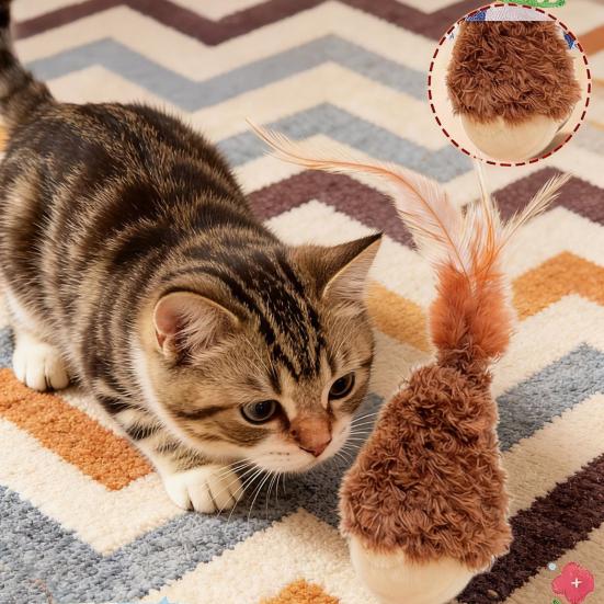 Cat Toy Natural Beech Wood Base Cat Teaser with Feathers Jingle Bell Relieve Boredom Pet Interactive Toy Cat Accessories