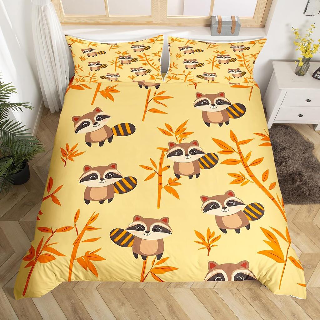 Cartoon Raccoon Bedding Set Cute Raccoon Duvet Cover For Kids Boys Girls Raccoon Lover Gift Wildlife Comforter Cover Twin Queen