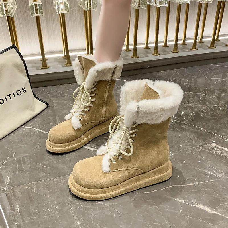 New Autumn Winter Women's Thick Soled Anti Slip and Wear-resistant Snow Boots with Integrated Fur and Plush Thick and Warm Boots