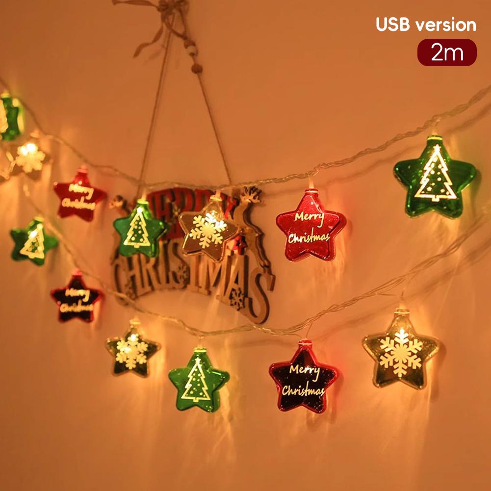 

Різдвяний мерехтливий вогник Акумуляторна батарея USB/батарея Червона зелена зіркова куля Струнні вогники Домашня вечірка Декор Вогні Гірлянда Star-USB
