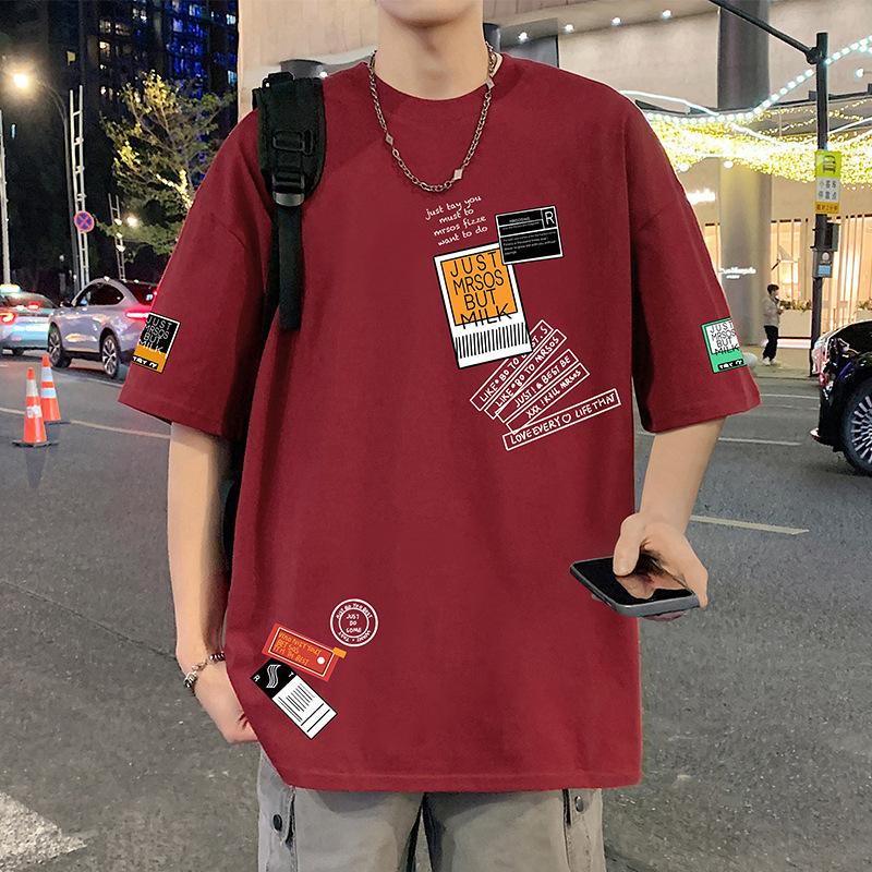 Men s Cotton T-shirts White Men s Oversized T-Shirt Summer Casual Wear Letter Print Tee Shirts for Men 5XL Male Clothes 5XL вино красного