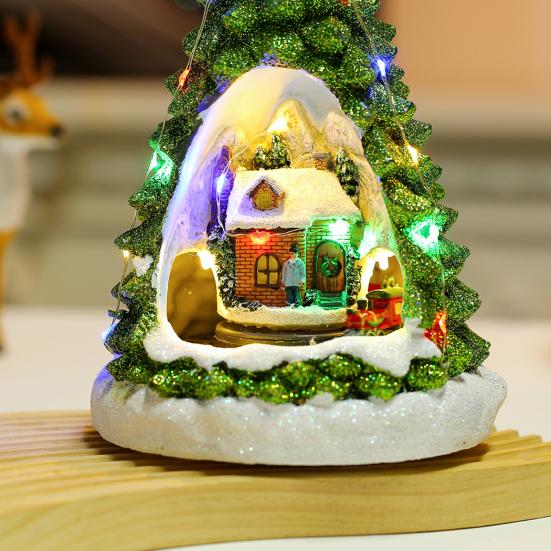 Sat de Crăciun cu Brad, Figurine Luminoase cu Trenul lui Moș Crăciun care se învârte, Cântă 8 Colinde, Decor Scenă de Iarnă Pictat Manual, Cadou pentru Prieteni