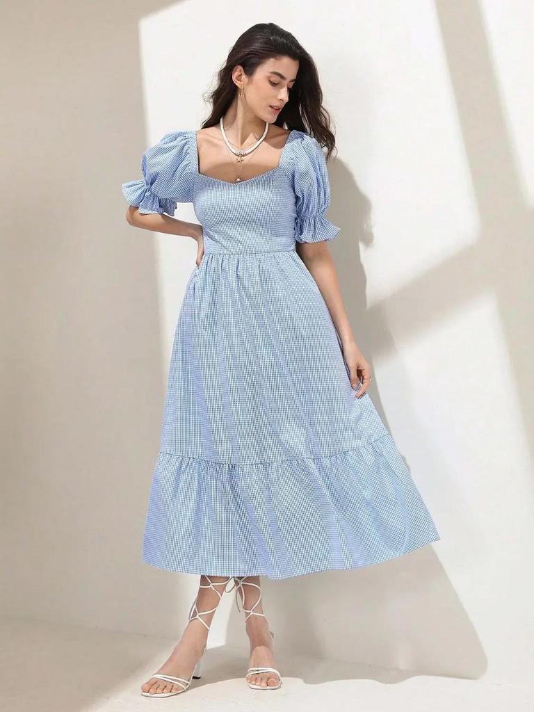Women Fit and Flare Light Blue Maxi/Full Length Dress