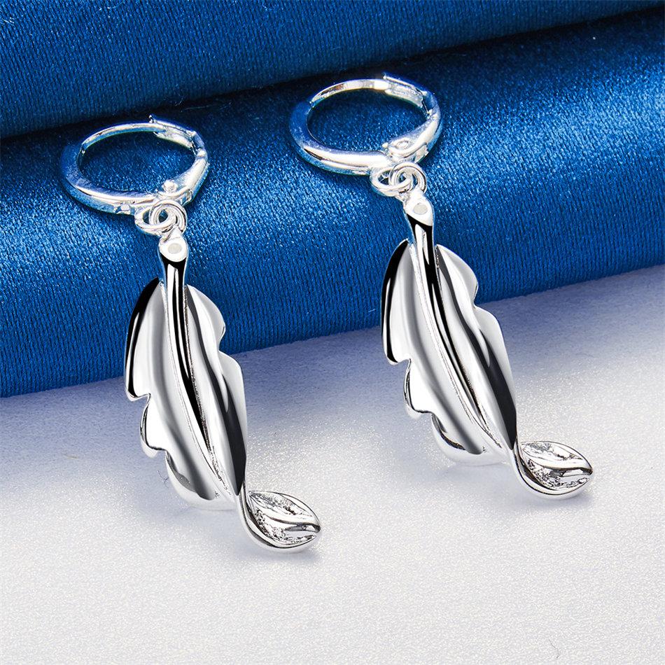 Luxury 925 Sterling Silver Exquisite Polished Leaf Earrings, Fashionable Women's Wedding Jewelry Accessories