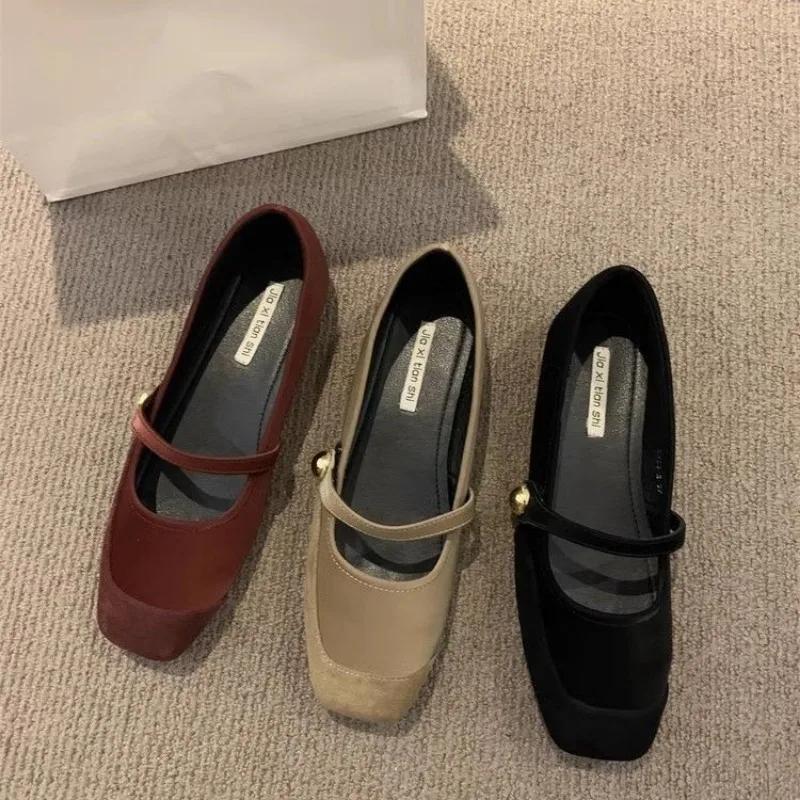 Fashion 2024 Fashion Women's Shoes Buckle Strap Women's Flats Fashion Shallow Daily Flats Women New Square Toe Flat Low Heels Zapatos