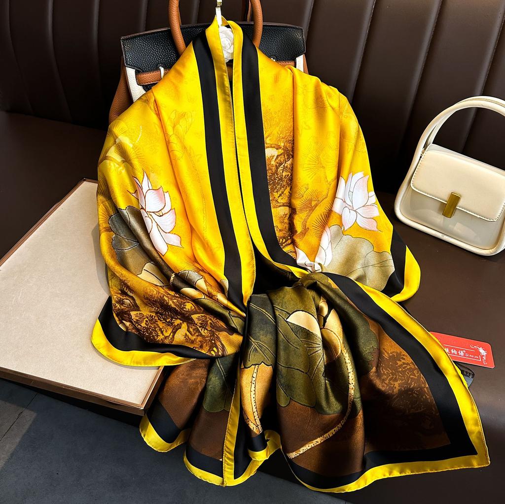 Luxury Brand Women Long Silk Scarves Shawl Lady Wrap Soft Female Europe Designer Beach Bandanna Foulard Muffler Pareo 180*90cm