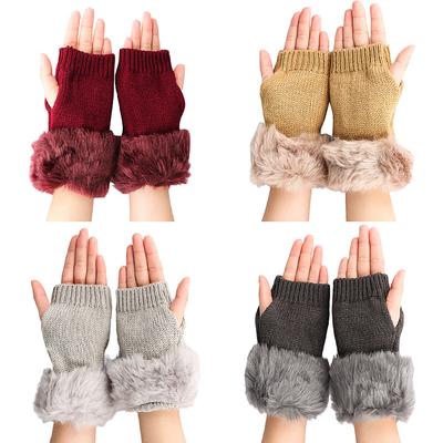 New Women's Winter Gloves Ladies Glove Hand Warm Winter Half Finger Mitten Ladies Faux Woolen Crochet Knitted Wrist Warmer Glove