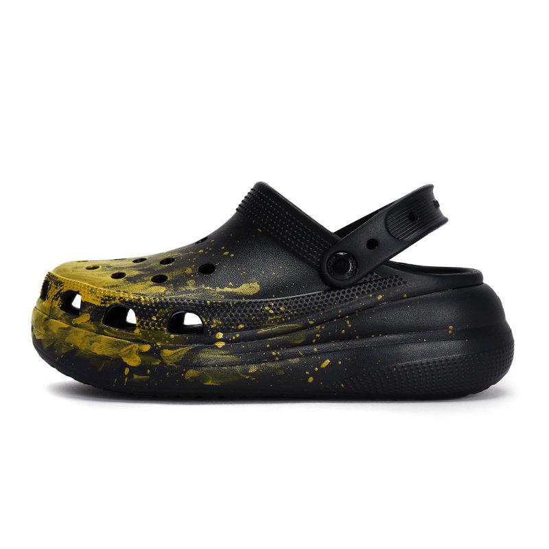 Crocs Classic Clog 811 Manufacturing Gold Melting Scene Special Shoe Box Fluid Ink Splash Hole Shoes for Men and Women Black Gold