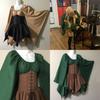 Enchanting Medieval Women Woodland Elf Fairy Dress Corset Set For Halloween Magic
