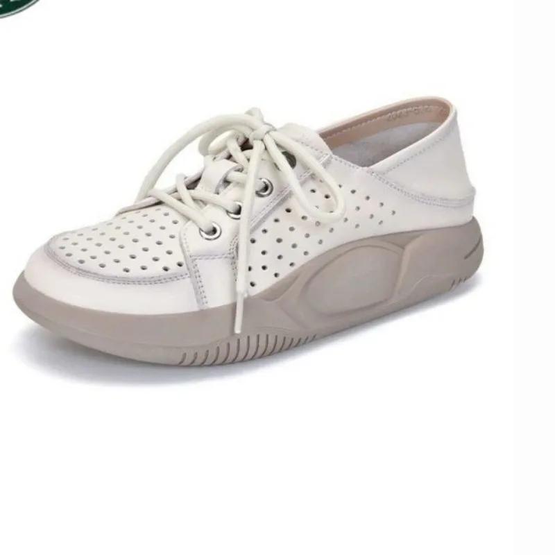 Fashion 2025 Fashion Ladies Shoes Front Lace-up Women's Vulcanize Shoes New Hollow Out Light Comfortable Best Seller Casual Flat Shoes