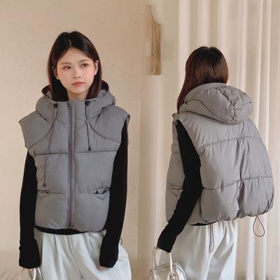 Women Autumn Winter Zip Up Vest Solid Sleeveless Fashion Hooded Waistcoat Lady Casual Street Thick Clothes Warm Outfit Coat