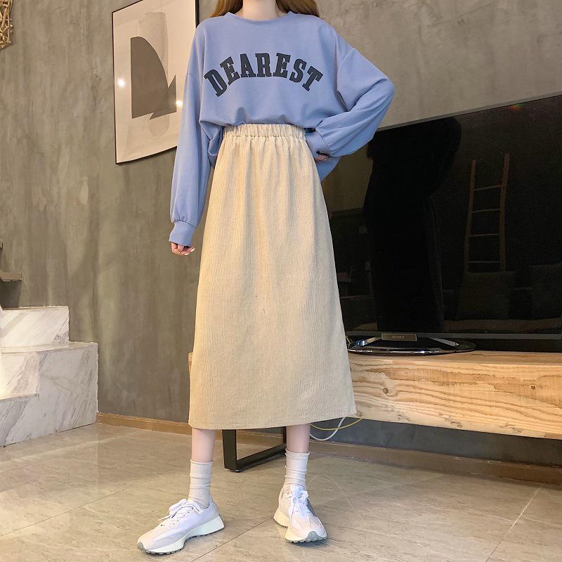

2024 Corduroy Hip-Wrap Midi Skirt for Women - Autumn/Winter Sweater Match XL чёрный