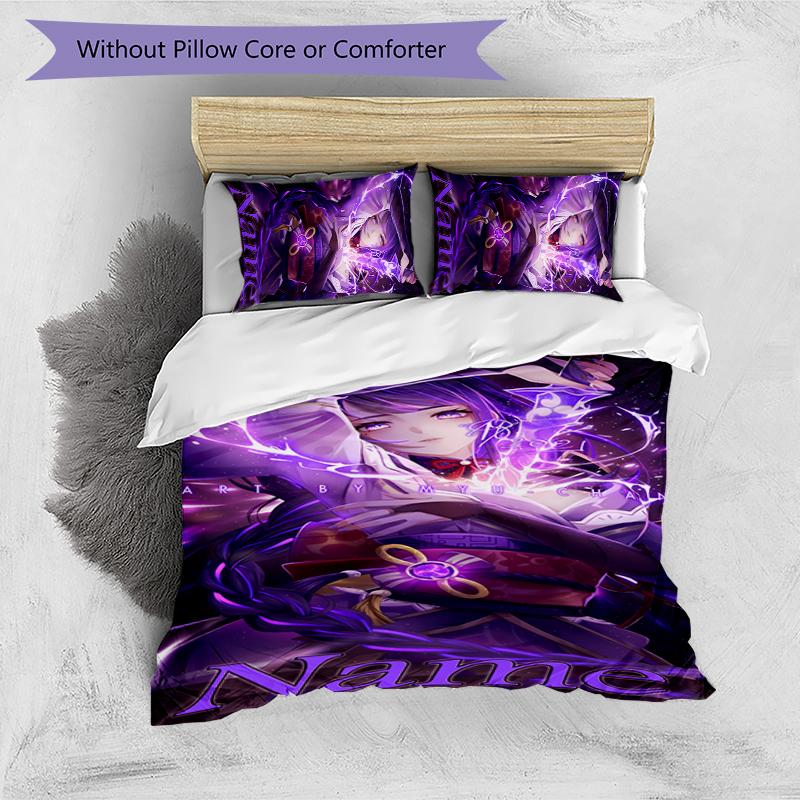 3pcs Custom Name Genshin Impact Balzebub Bedding Set Duvet Cover Closure Includes 1 Duvet Cover & 2 Pillowcases for All Seasons Bedroom Decor