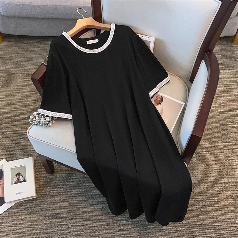 Damen Plus Size A-Linien-Midikleid, Rundhalsausschnitt - Schlankmachender Lockerer Schnitt (200/300/350 Jin)