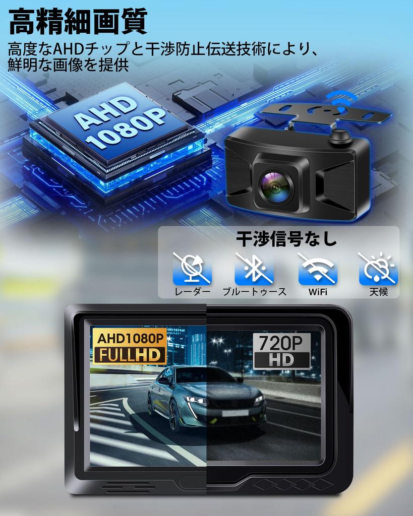 AHD Rückfahrkamera Monitor 1080P Super Nacht Kein Bild IP69 DIY Mehrere Ständer enthalten [2025 Drahtlos] 5-Zoll Set, Drahtlos, Sicht, Latenz,