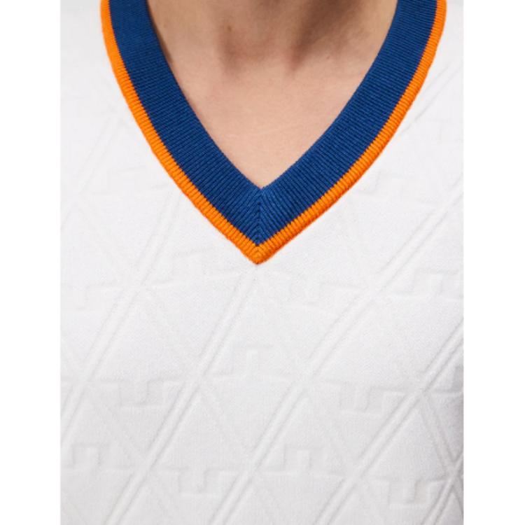 J.Lindeberg Fashion Knitted V-Neck Color Block Striped Fitted Sleeveless Vest Men tops White AMKW09405-0000