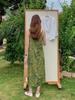 2025 Summer V-Neck Bamboo Swing Camisole Dress - Women's Slimming Spaghetti Strap Faux Silk Satin Long Dress