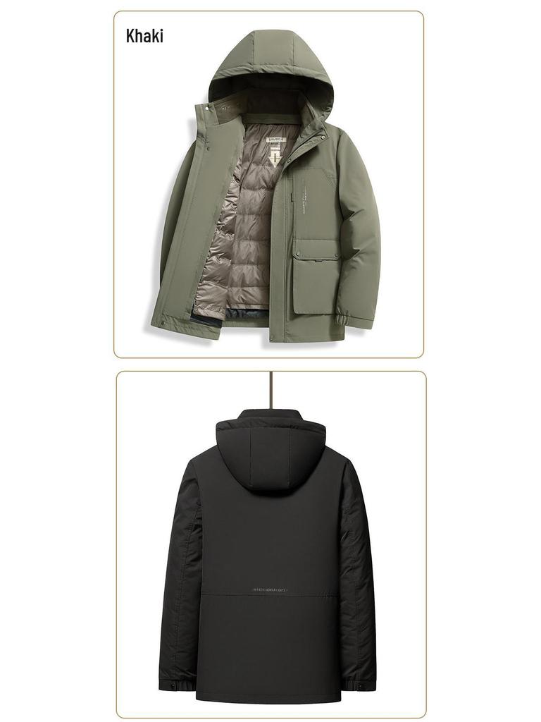 LOMON Men's Thickened Hooded Down Jacket - Removable Lining, Warm Winter Outerwear for Dad