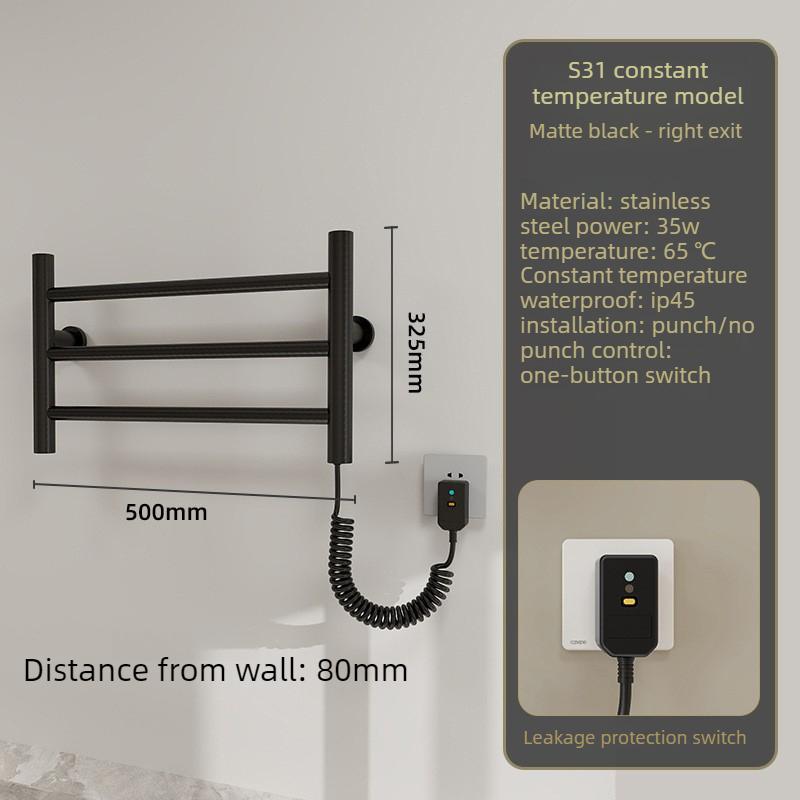 

Thermostatic Electric Heated Towel Rail Stainless Steel Thermal Towel Rack Wall Mounted Electric Towels Heater for Bathroom US&Right Line чёрный
