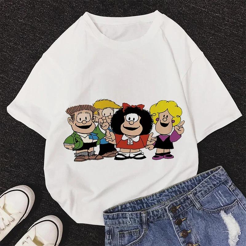 Mafalda Kawaii Graphic Print T-shirt Women Harajuku Aesthetic Pink Tops Y2k Casual Tshirt 2026 Newest Summer Fashion Female T Shirt