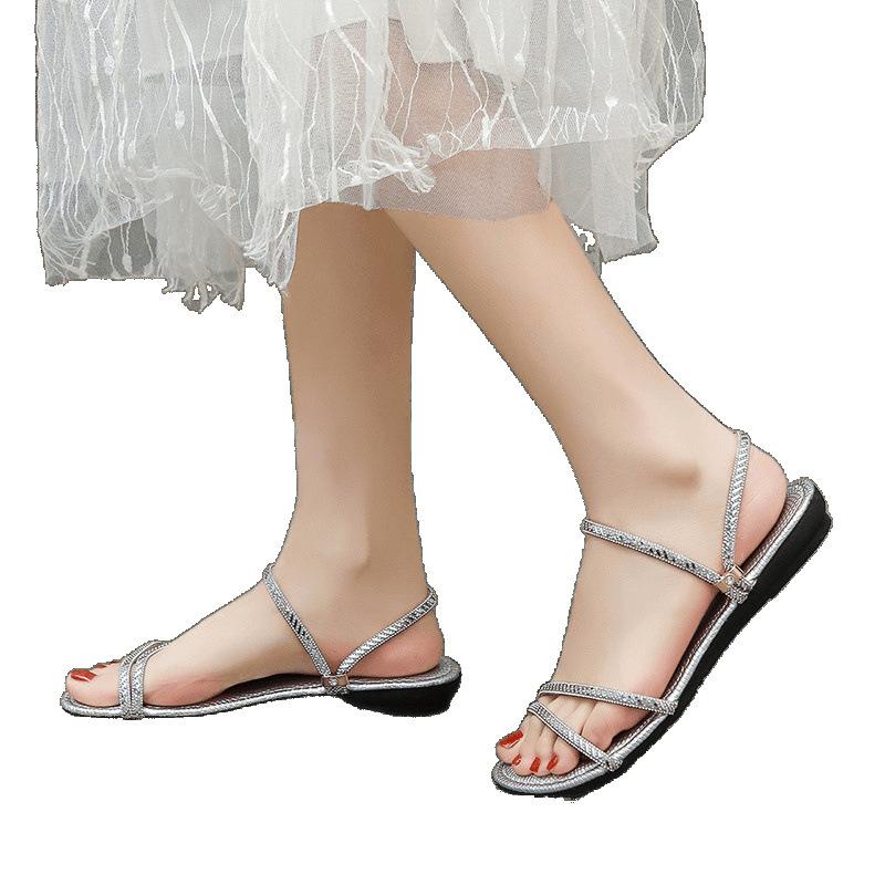 This Summer's New Thick-heeled Rhinestones with Fairy Style French Style Skirt, Beautiful Mid-heeled Sandals Woman