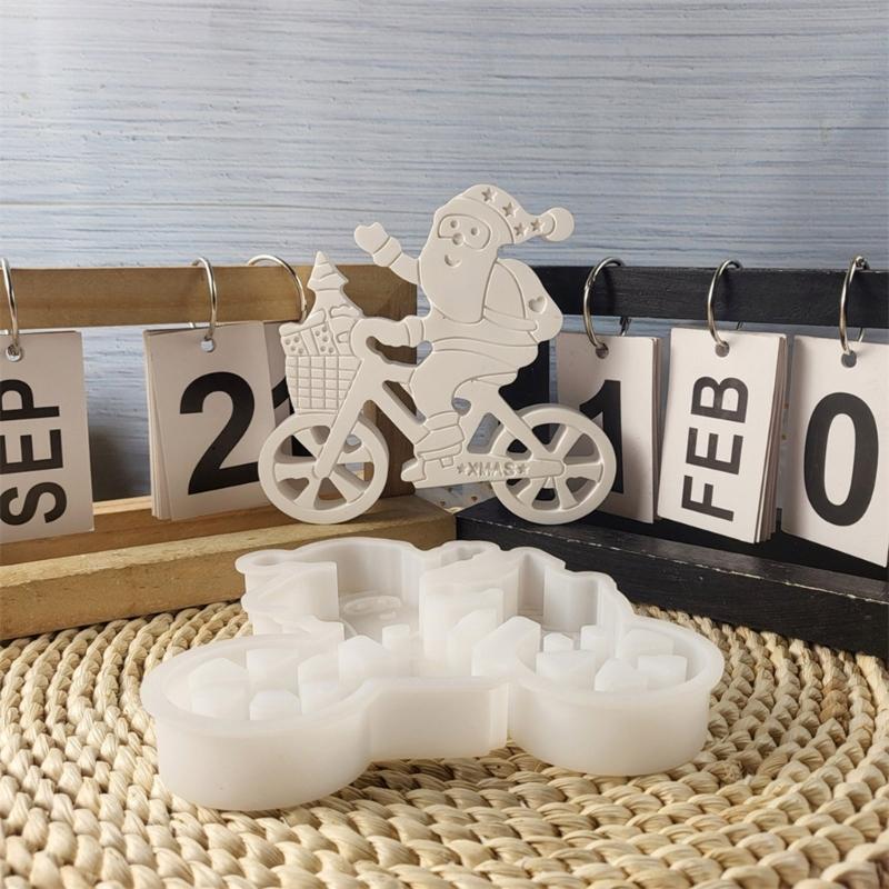 Flexible Silicone Mold Santa with Scooter Decoration Making Mould Temperature Resistant Mould for Christmas Ornament