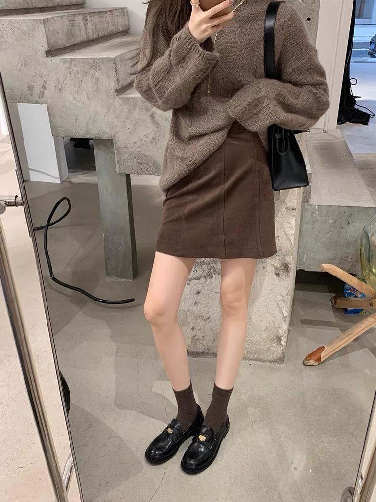 Sheepskin version~ British style small gold coins round head single shoes lazy one pedal small leather shoes women's retro suede loafers