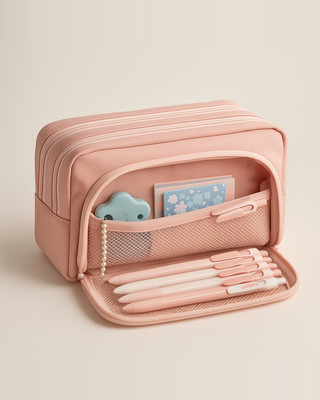 Girl Pink Large Capacity Pencil Bag Aesthetic School Cases Girl Korean Stationery Holder Bag Pen Case Students School Supplies