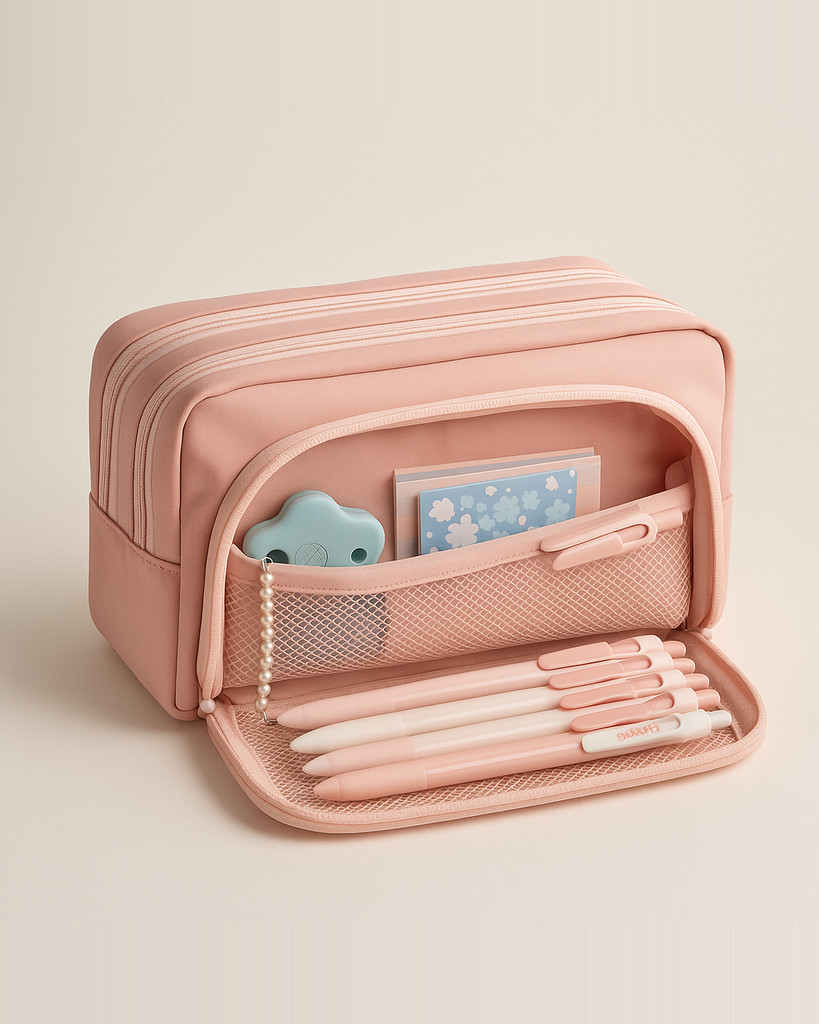 Girl Pink Large Capacity Pencil Bag Aesthetic School Cases Girl Korean Stationery Holder Bag Pen Case Students School Supplies