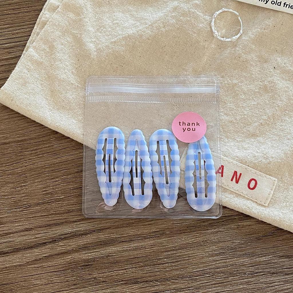 4Pcs/bag Sweet Cute Plaid Water Drops BB Clip College Style Young Students Women Girls Broken Hair Clip Fringe Bangs Hairpin