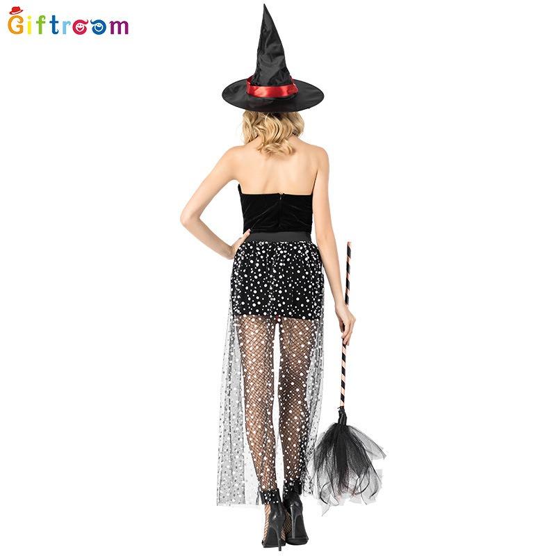 Halloween witch adult female red velvet stitching dress miniskirt vampire dress