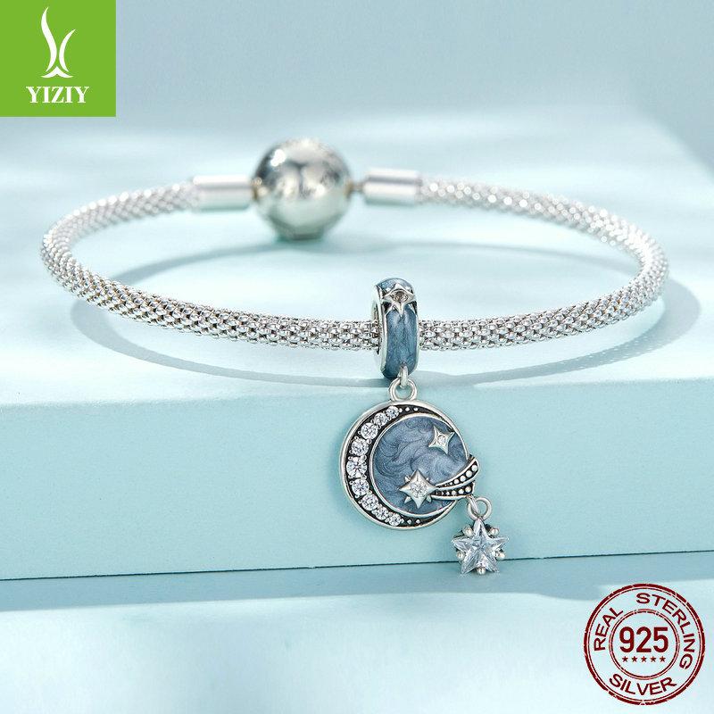 925 Sterling Silver Starry Sky Galaxy Pendant, Blue Meteor Diy Bracelet Beaded Accessories Scc2369