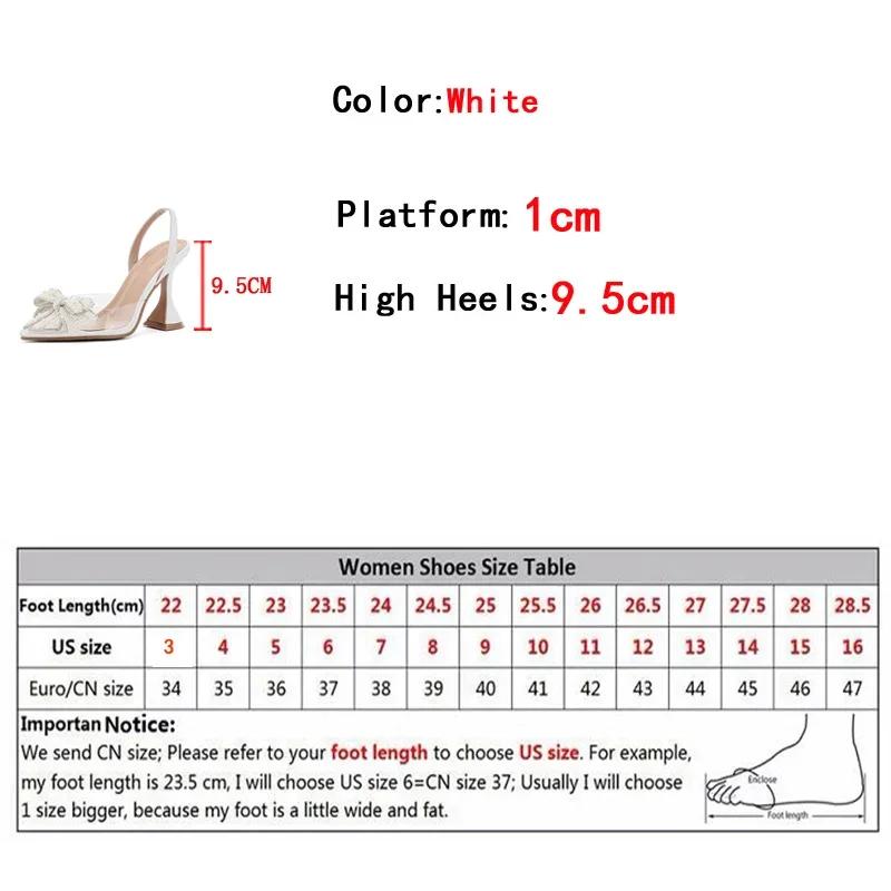 Luxury Designer White Pearl Bowknot Women Pumps Sexy Pointed Toe High Heels Wedding Prom Shoe PVC Transparent Heeled Sandals