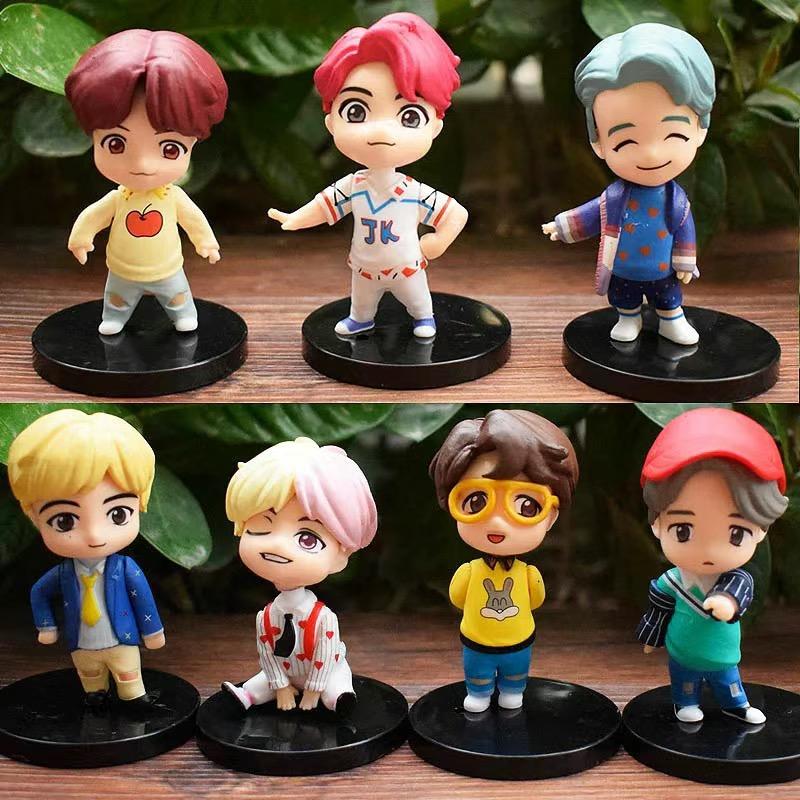 

7 шт. Набор фигурок персонажей для торта BTS, игрушки-фигурки, мини-фигурки BTS, куклы, принадлежности для вечеринки по случаю дня рождения, украшения для автомобиля и рабочего стола, украшения BTS на день рождения A-models