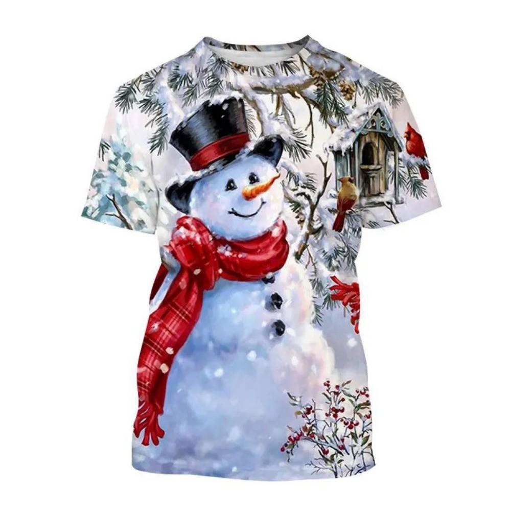 Christmas Snowman 3D Printed T-shirt Fashion Trend Leisure Holiday Party Creative Neutral Short Sleeved T-shirt