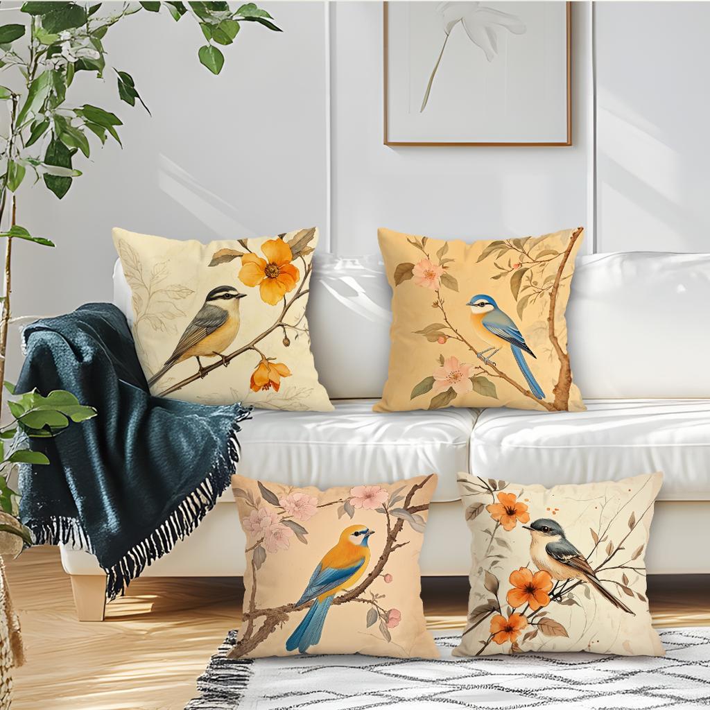 Retro Floral Birds Pillowcase Printed Polyester 40/45/50Cm Throw Pillowcover Decorative Sofa Cushion Pillowslip Home Decor