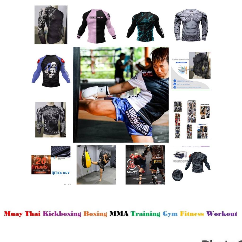 Muay Thai Kickboxing Boxing MMA UFC Shirt Slim Athletic Fit Long Sleeve Turtle Neck Gym Unisex Men Women Fitness Workout Quick Dry Print Training Tee