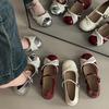 Niche design sense bow Mary Jane shoes women's summer French fashion pearl single shoes with skirt high heels