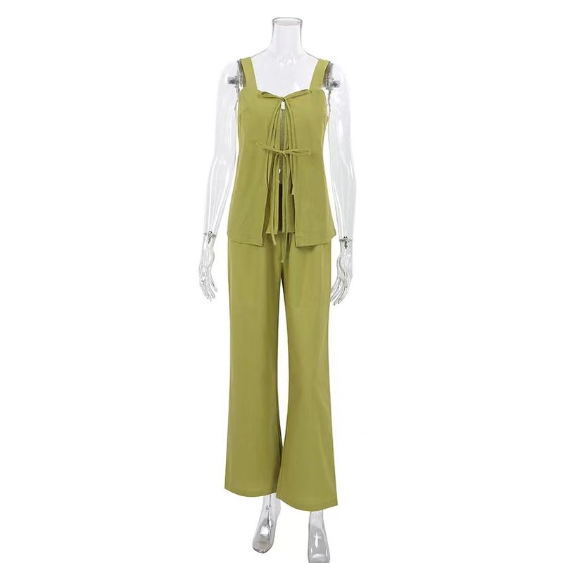 

Fashion Wind Summer Ladies New Sling Vest Pants Two-piece Set Suspender Vest Pants Set Green L