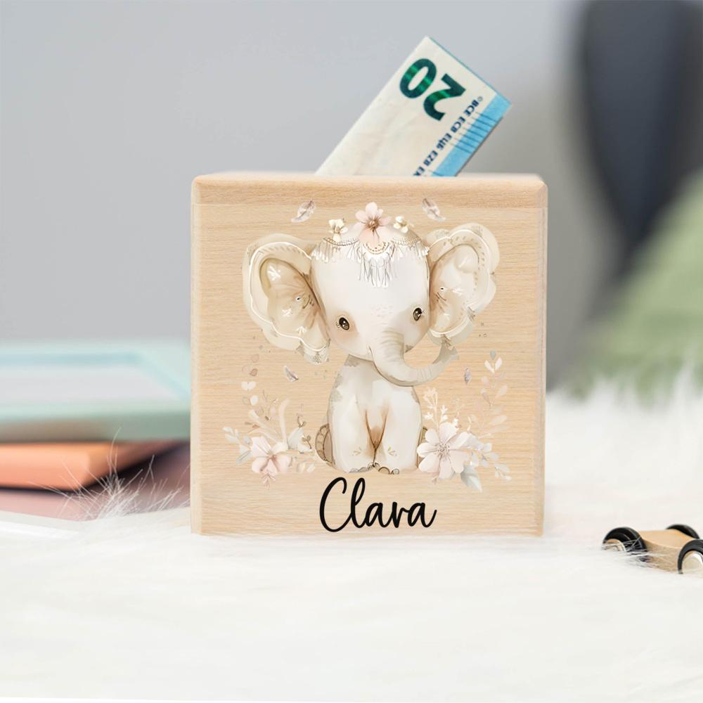 Personalised Piggy Bank Elephant Deer with Name Money Box Coin Collection Boxes Wooden Coin Bank Birthday Holiday Gift for Child