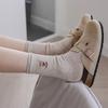 Cute Socks, Girls' Spring and Autumn Mid-calf Socks, Solid Color Dot-dot Yarn Lace Pile Socks, Cartoon Embroidery Student Long Socks