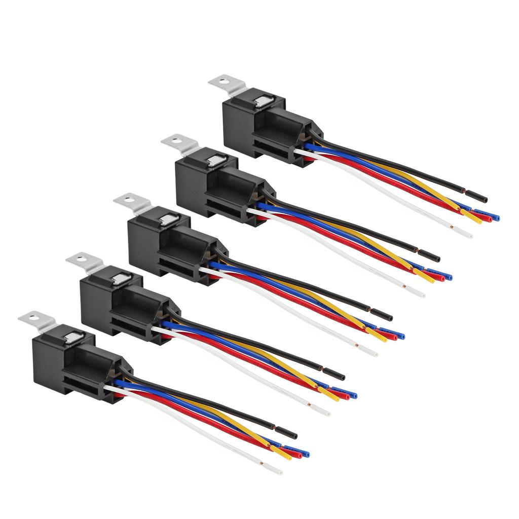 5Pcs Automotive Relay 12V 40A 5 Pin 5 Wire Interlocking Relay Socket Set Kit for Vehicle