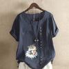 Women's Fashion Cat Print Short Sleeve T-shirt Loose Cotton Shirt Casual Loose Summer Blouse Tops