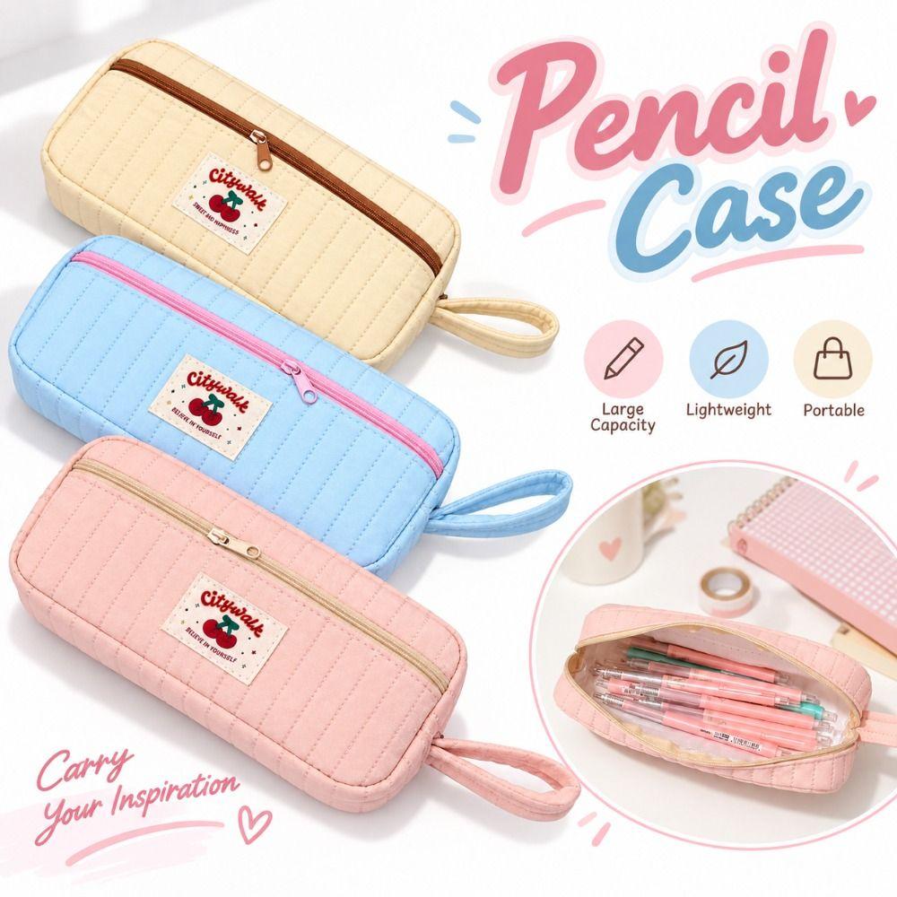 Soft Quilted Pencil Case Large Capacity Pencil Pouch New Pen Bag  Office Supplies