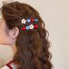 2Pcs Girl Hairpin Non-Slip Floral Design Hand-Painted Flowers Round Beads Side Bang Hair Clips Commuting Style Hair Accessories