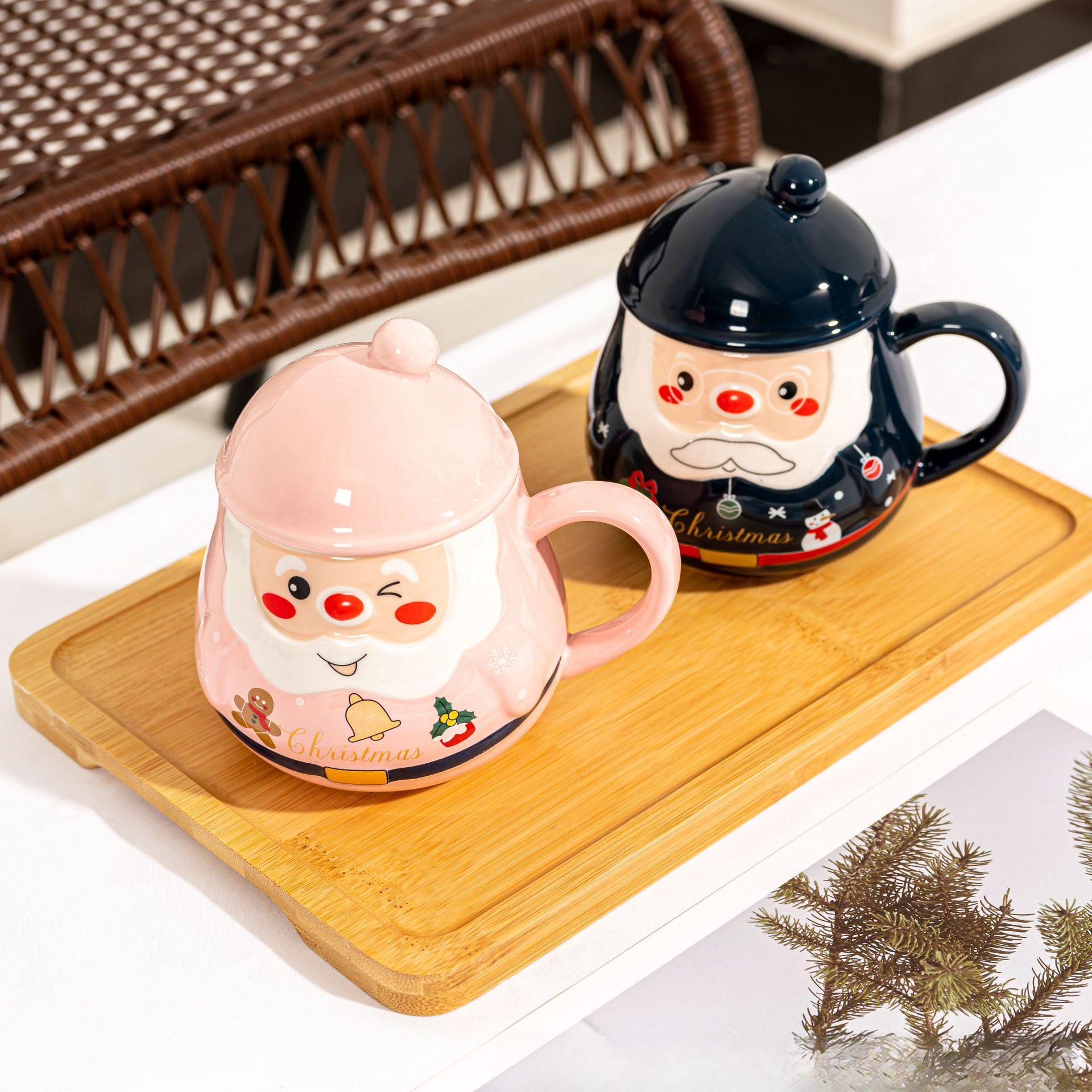 

Милая креативная кружка Санта-Клауса, рождественская керамическая чашка с крышкой, мультяшная чашка для воды, подарок на событие 301-400ml