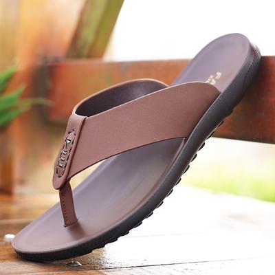 Tongs en cuir tendance pour hommes, pantoufles, sandales d'intérieur, cuir PU, légères, chaussures d'été pour hommes, sandales confortables de plage, extérieur